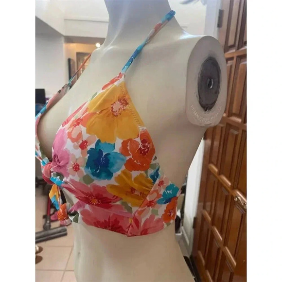 Shade & Shore  Lightly Lined Longline Double Knot-Front Bikini Top Floral size M - Picture 7 of 13